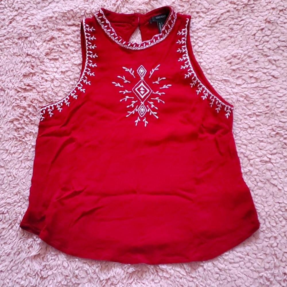 Embroidered Red Tank From Forver 21